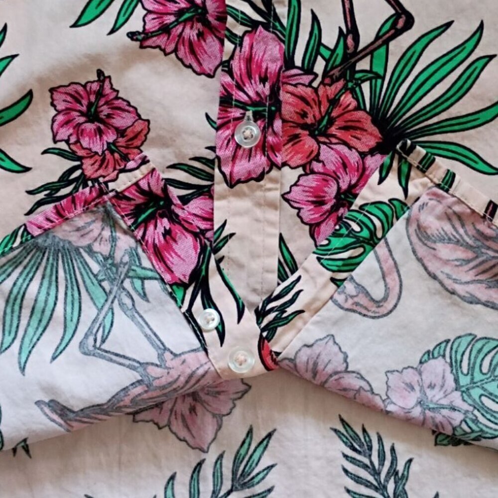 Massive Shirt Hawaiian Flamingo Cotton Short Sleeve Button Down XL - Picture 7 of 9